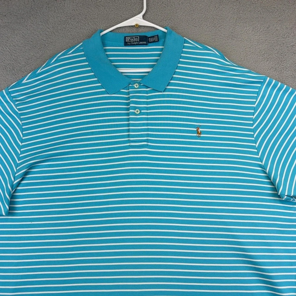 Polo By Ralph Lauren Polo Shirt Mens Big 3X Blue Striped Short Sleeve Cotton